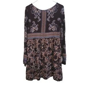 Knox Rose Paisley Print Boho Western Look Tunic Dress Brown Size XXL